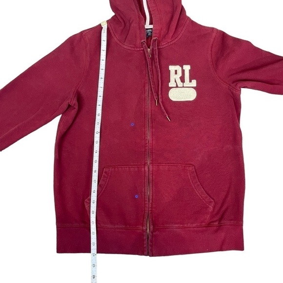 Well-loved Ralph Lauren wine red hoodie sweatshirt, size large. - Picture 7 of 11